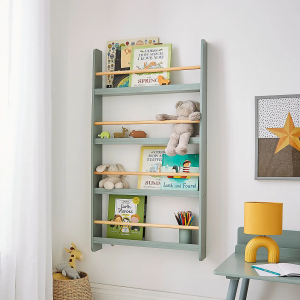 Sage Green Montessori children's room kindergarten kindergarten activity room wall shelf, montessori wall bookshelf